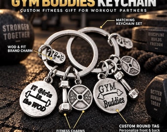 Personalized Gym Buddies couples keychain set, fitness gift for workout partners, gym besties, boyfriend, girlfriend or friends · Wod & Fit