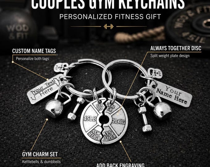 Weight Plate Always Together couples gym keychains, romantic fitness gift for boyfriend, girlfriend, husband or workout partner · Wod & Fit