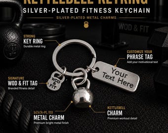 Kettlebell Gym Keychain Custom Motivation Fitness Keyring, Workout Gift for Gym Lover and Lifter · coach gift, workout partner Wod & Fit