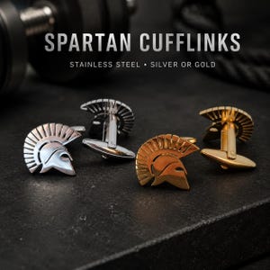 Gemelos The 300 Spartans en acero plateado u oro, regalo elegante para hombre, novio, padre, testigo o amante historia