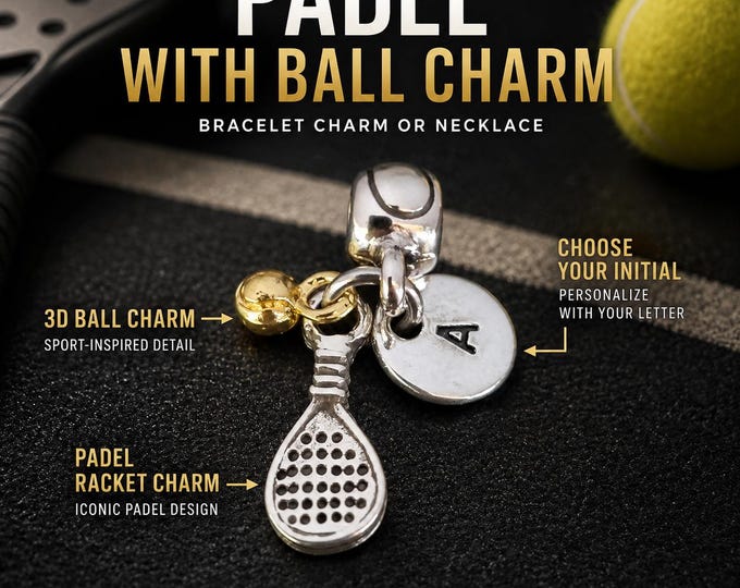 Padel Pad for Bracelet Charm with Ball Initial Gift for Padel Lover-Padel Tennis gift -Gift for Padel -padel Jewelry- Padel Charms Wod & Fit