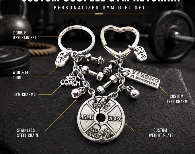 Couple Gym Keychains, Matching Fitness Gift for Boyfriend and Girlfriend, Personalized Weight Plate Keychain Set · Wod & Fit
