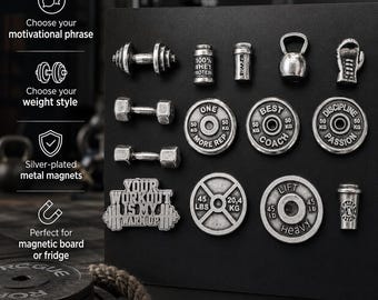 SET 8 Gym Magnets Barbell Motivation Weigth Plate - Whey Protein · Whiteboard magnet · Gym Gift · MDumbbell Magnet· Fridge magnet -Wod & Fit
