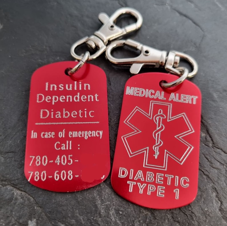 Medical Alert Set 3 Keychains Personalized Engraved Aluminum 50x30