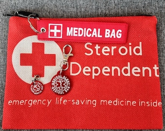 Emergency Pouch Medical Alert Medical Bag + Aluminum Tag · Emergency First Aid Pouch - Epipen Inside · Medical Alert Keychain - Diabetes