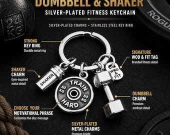 Gym Keyring with Dumbbell and Shaker, Fitness Motivation Keychain, Workout Gift for Gym Lover  Fitness Gift - Wod & Fit