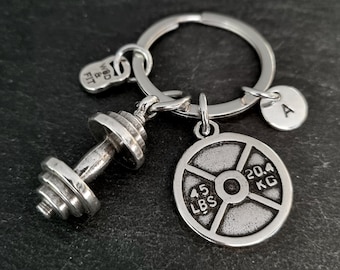 Gym Key ring Barbell Weight Plate 45lbs Initial - Gym Motivation· Fitness Gift · Gym Gifts - Weight Lifting · Boyfriend Gift · Wod & Fit