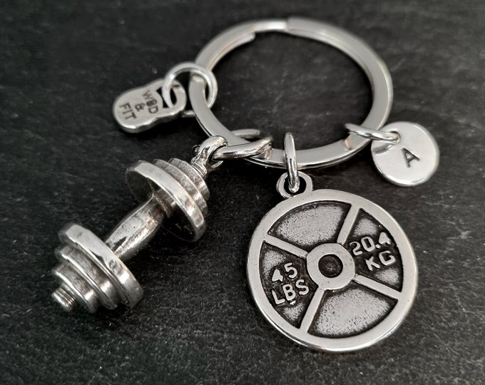 Gym Key ring Barbell Weight Plate 45lbs Initial - Gym Motivation· Fitness Gift · Gym Gifts - Weight Lifting · Boyfriend Gift · Wod & Fit
