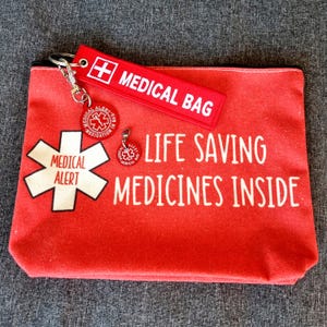 Emergency Pouch Medical Alert Medical Bag + Aluminum Tag · Emergency First Aid Pouch - Epipen Inside · Medical Alert Keychain - Diabetes