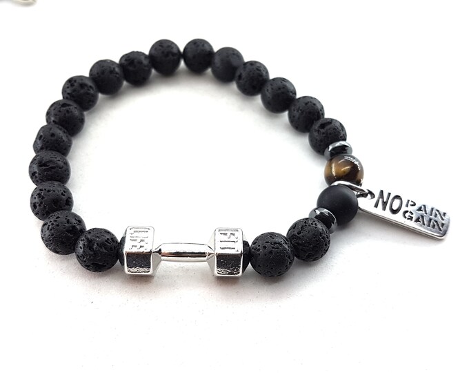 Dumbbell Custom Bracelet Lava Stone With your Motivation · Personalized Bracelet · Bodybuilding · Fitness Bracelet · Gym Gift · Wod & Fit
