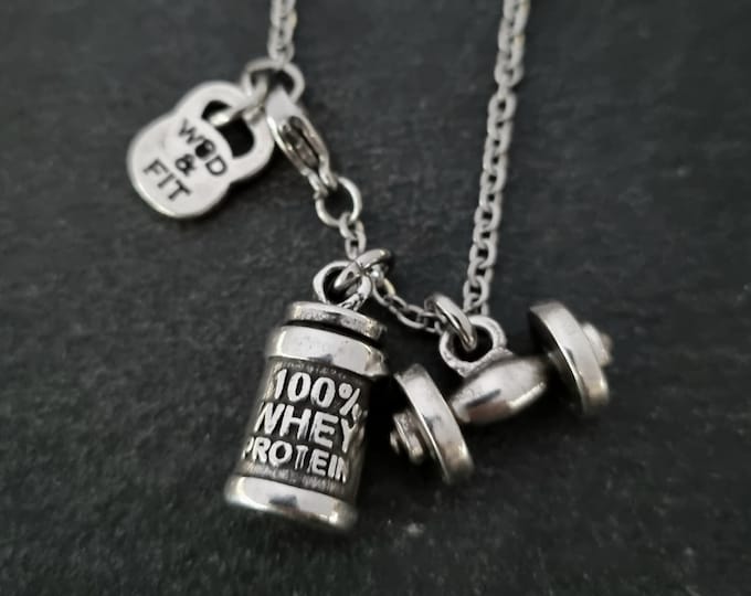 Gym Pendant Necklace 100% Whey Protein Weight · Gym Gift · Fitness · Boyfriend Gift · Crosstraining · Weight Loss · Dad Gift · Wod & Fit