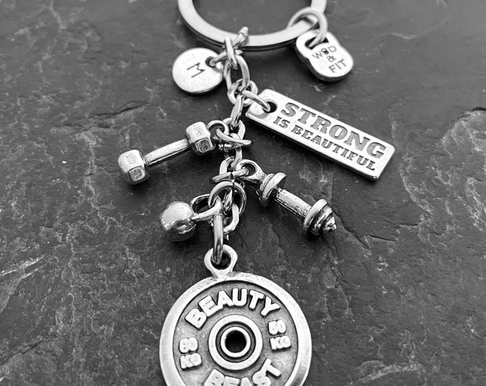 Gym Keychain BEAUTY BEAST Workout Gift · Initial Keychain · Gym gifts · Fitness Gifts- Gym gifts· Weightlifter - Fitness Gift · Wod & Fit