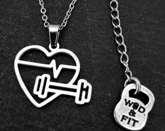 Dumbbell Heartbeat Pendant Necklace Motivation · Bodybuilding Gift · Weight Lifting - Fitness Jewels · Mom Gift · Girlfriend gift ·Wod & Fit