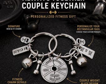 Couple gym keyring with weight plate, romantic fitness gift for boyfriend, girlfriend, workout partner or gym couple · Wod & Fit