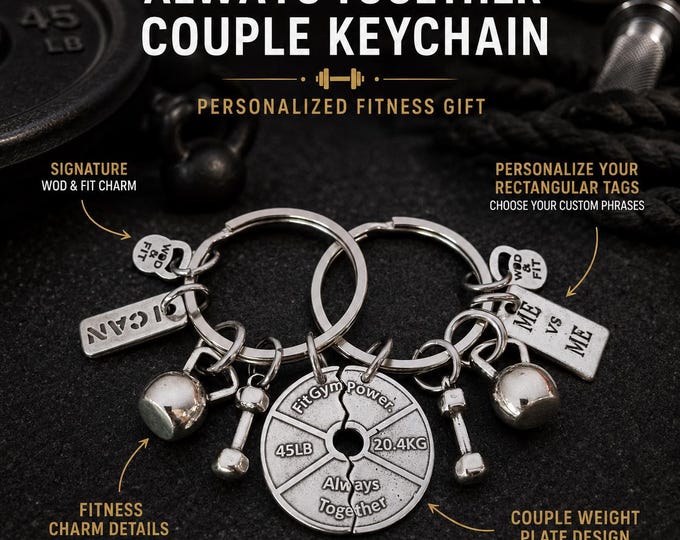Couple gym keyring with weight plate, romantic fitness gift for boyfriend, girlfriend, workout partner or gym couple · Wod & Fit