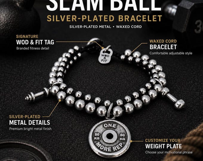 Gym Bracelet Slamball Workout  Motivation Gift Gym ·Leather Bracelet · Bodybuilding Bracelet - Barbell Bracelet - Fitness Gift - Wod & Fit