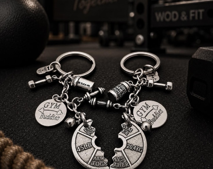 Gym Buddy Keychain Set, Matching Fitness Keychains, Personalized Workout Partner Gift, Gym Couple Gift for Him Her Custom Gift Wod & Fit