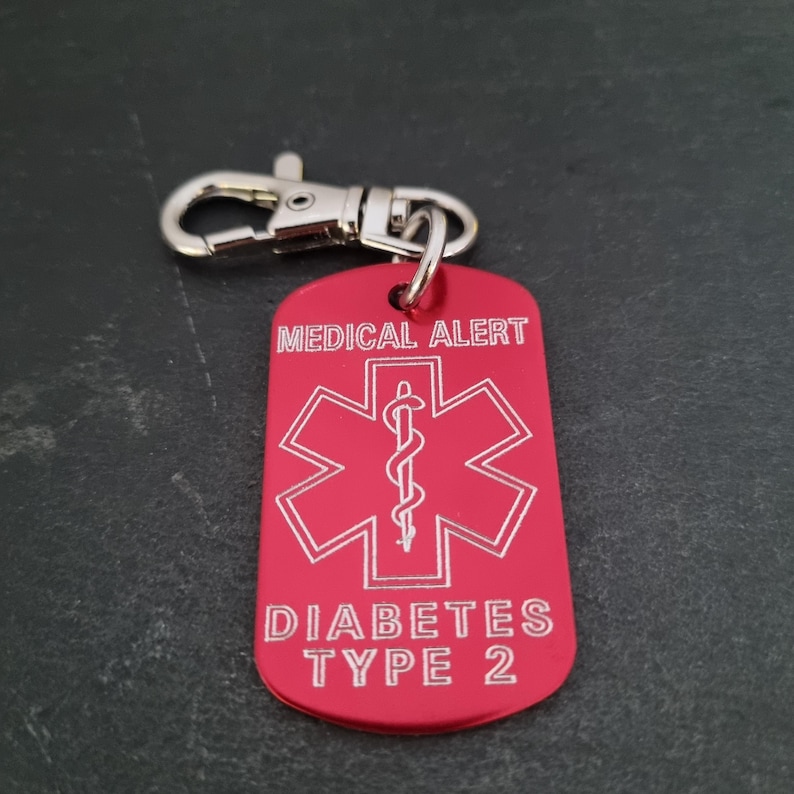 Medical Alert Keycahin Personalized Engraved Aluminum 50x30 - Medical ID Tag, Emergency Med Alert Keychain ICE Medical Information Tag image 18