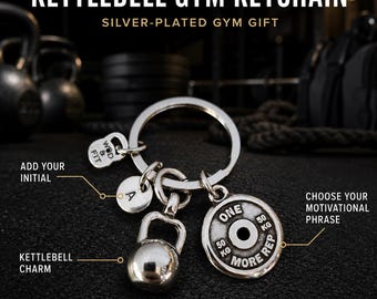 Kettlebell Gym Keychain with Initial, Fitness Gift with Motivational Weight Plate for Gym Lovers · Hybrid ·Wod & Fit