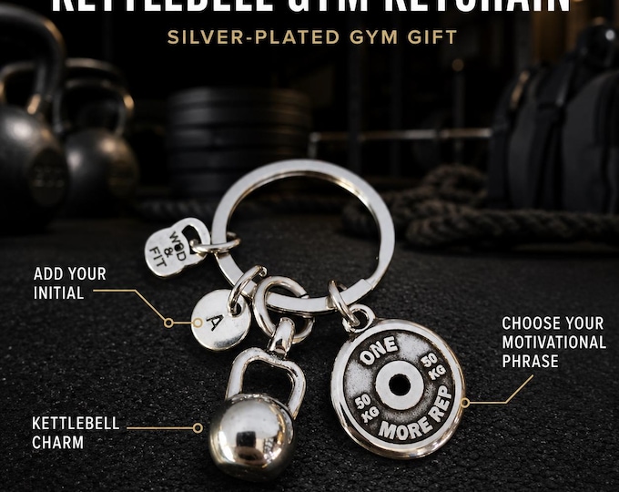 Kettlebell Gym Keychain with Initial, Fitness Gift with Motivational Weight Plate for Gym Lovers · Hybrid ·Wod & Fit