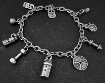 GYM Bracelet Fitness Life Motivation · Fitness Gifts · Gym Gifts · gift for her · charm bracelet · chain bracelet ·Girlfriend Gift Wod & Fit