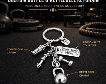 Personalized gym and coffee keychain for workout lover, motivational fitness gift for coach, trainer, athlete or coffee friend · Wod & Fit
