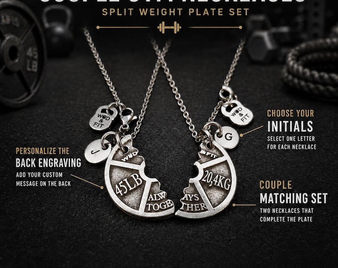 Couple Gym Necklaces, Matching 45 lbs Weight Plate Jewelry, Fitness Gift for Workout Partners  Always Together·Train Together Wod & Fit