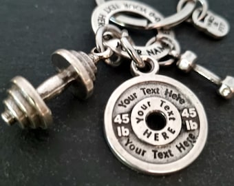 Gym Custom Keychain BIG Barbell Personalized Weight Plate 45lbs and Ring - Fitness Gift-Bodybuilding - Weightlifting · Gym Gift· - Wod & Fit