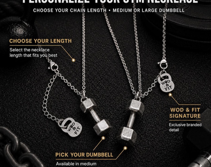 Gym Dumbbell Necklace · Fitness Necklace · Boyfriend Necklace · Girlfriend Gift · Gym Necklace · Pendant Necklace · Husband Gift · Wod & Fit