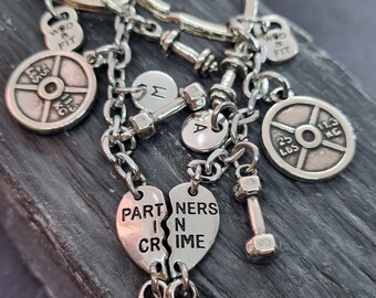 Couples Gym Keychain Partners in Crime Weight Plate 25lbs · Workout Gift · BFF Gift · Sisters Gift · Mom Gift · Couples Keychain · Wod & Fit