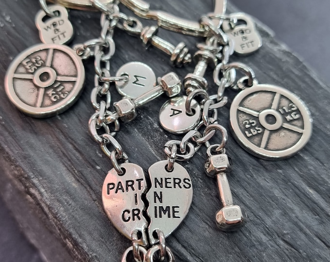 Couples Gym Keychain Partners in Crime Weight Plate 25lbs · Workout Gift · BFF Gift · Sisters Gift · Mom Gift · Couples Keychain · Wod & Fit