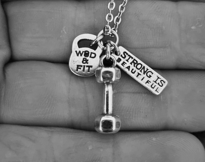 Dumbbell Necklace Strong is Beautiful · Bodybuilding · Fitness Gifts · Boyfreind Gift  · GYM Gift · Coach Gift · Pendant NEcklace ·Wod & Fit