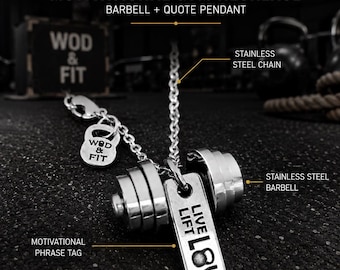 Personalized Dumbbell Necklace, Custom Fitness Pendant, Unisex Gym Jewelry Gift, Weightlifting Charm, Workout Motivation Jewelry Wod & Fit