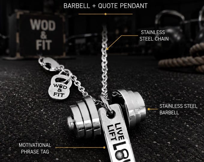 Personalized Dumbbell Necklace, Custom Fitness Pendant, Unisex Gym Jewelry Gift, Weightlifting Charm, Workout Motivation Jewelry Wod & Fit