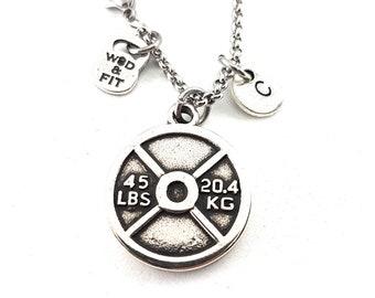 Gym Necklace Weight Plate Initial · Fitness Necklace - Gym Gift · Weight Lifting Gift · cool necklace · Initial Necklace · Sport · Wod & Fit