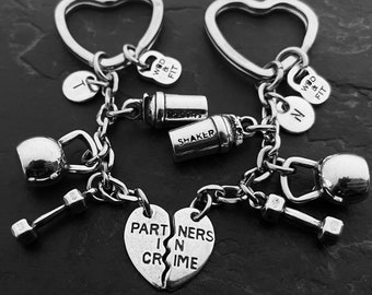 Gym Keychain Set 2 Partners in Crime Shaker Keychain -Fitness Jewels · Crosstraining Gift · Gym Gifts -Couple Gifts ·BFF Gifts · Wod & Fit