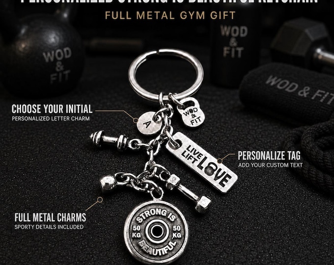 Strong Is Beautiful Gym Keychain, Custom Fitness Gift for Gym Girl, Fit Mom, Coach, Girlfriend or Friend · Wod & Fit