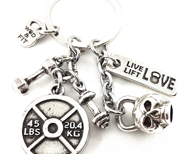 Personalized Keychain Gym Fran Workout · Skull Kettlebell · Boyfriend Gift · Custom Gift · Mens gift · Girlfriend Gift · Sport ·Wod & Fit