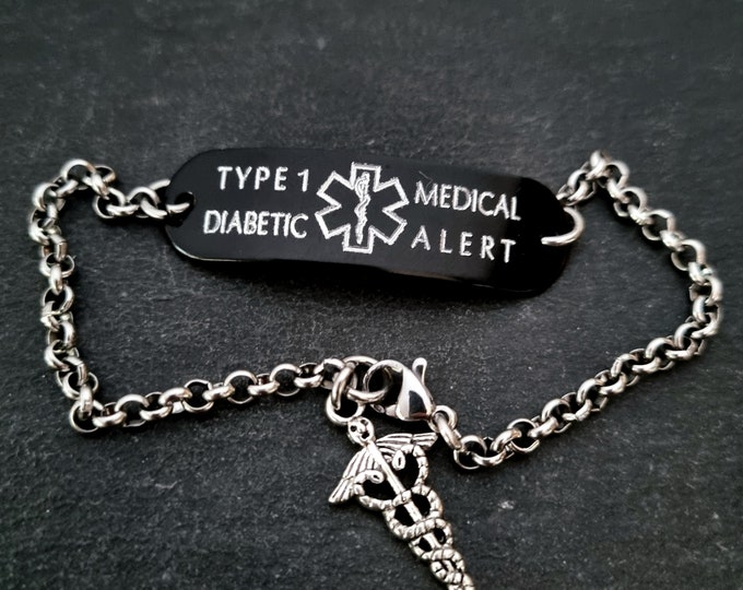 Medical Alert ID Bracelet Custom Adjustable-Personalized Engraved ·Custom medical id bracelet Medical Condition Info ·Medical alert bracelet