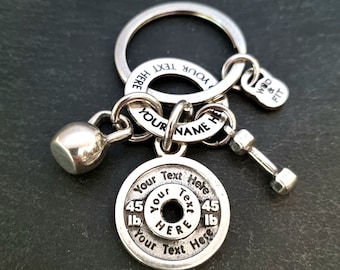 Gym Custom Keychain Personalized Weight Plate 45lbs and Ring Gift Kettlebell - Fitness -Bodybuilding - Gym Motivation· GYM Gifts - Wod & Fit