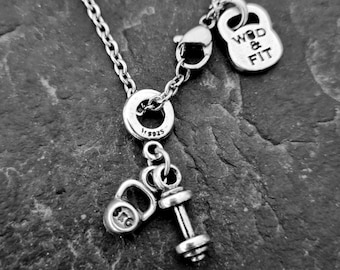 Gym Necklace TWO Weights · BFF gifts · Girlfriend Gift · Fintess Necklace · charm necklace · Mom Gift · Wife Gift · Birthday Gift· Wod & Fit