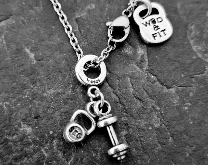 Gym Necklace TWO Weights · BFF gifts · Girlfriend Gift · Fintess Necklace · charm necklace · Mom Gift · Wife Gift · Birthday Gift· Wod & Fit