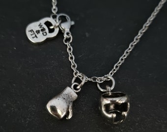 Motivational Boxing Glove Headgear Necklace - Perfect Gift for Boxing Lovers -Unique Boxing Gift · Inspirational Boxing Jewelry · WOD & Fit