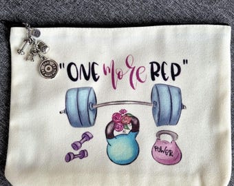 Women Fitness Pouch with One More Rep Charm Kettlebell charm– Gym Girl Gift - Gift for girl - Wod & Fit