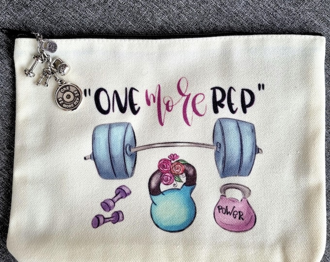 Women Fitness Pouch with One More Rep Charm Kettlebell charm– Gym Girl Gift - Gift for girl - Wod & Fit