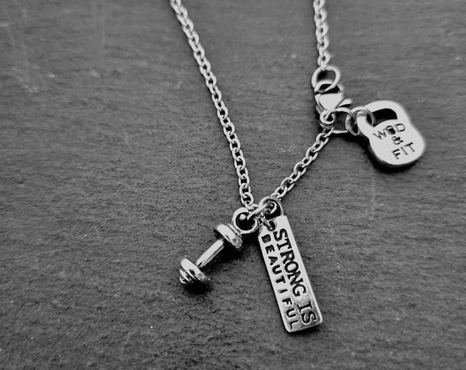 Gym Necklace Strong Is Beautiful Weight · Gym Necklace · Bodybuilding · Boxing Gift · Fitness Necklace · Sister Gift · Gym JewelryWod & Fit