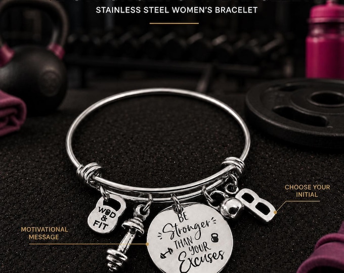 Be Stronger Than Your Excuses gym bracelet, motivational fitness gift for women, athlete, lifter, coach, trainer or gym girl · Wod & Fit