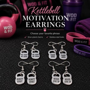 Örhängen för kvinnor med gympower, motivationsgåva för vältränad tjej, gymtjej, atlet, tränare eller sportig vän Wod & Fit KB No Pain No Gain