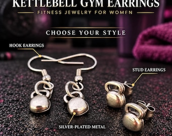 Kettlebell gym earrings for women, fitness workout jewelry gift for gym girl, athlete, lifter, coach, trainer or fit mom Wod & Fit