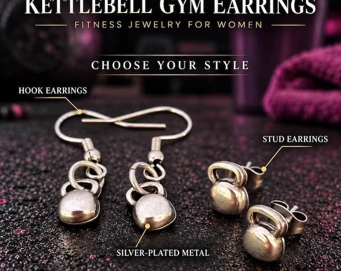 Kettlebell gym earrings for women, fitness workout jewelry gift for gym girl, athlete, lifter, coach, trainer or fit mom Wod & Fit
